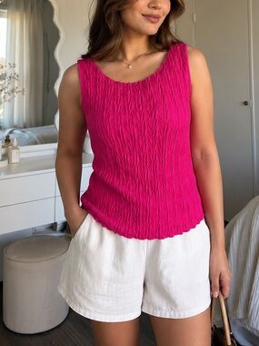 Zara Hot Pink Sleeveless Textured Tank